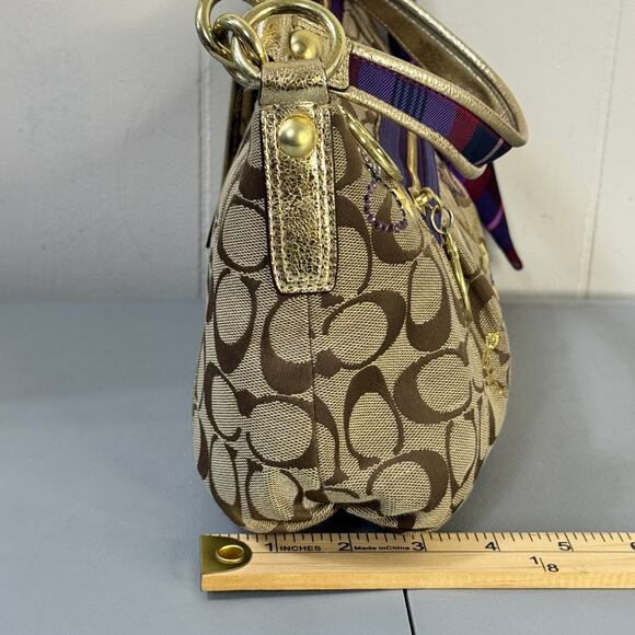 Coach Poppy C Tartan Applique Handbag Bag Charms Scarf Zipper Closure Sequin - Picture 7 of 14